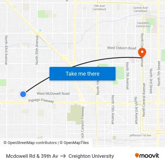Mcdowell Rd & 39th Av to Creighton University map