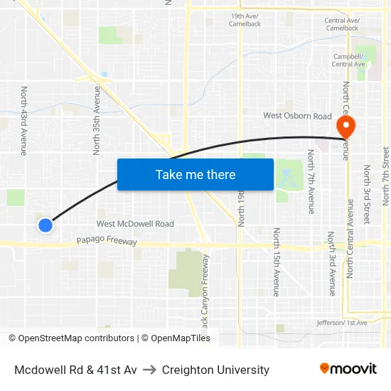 Mcdowell Rd & 41st Av to Creighton University map