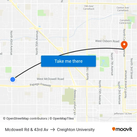 Mcdowell Rd & 43rd Av to Creighton University map