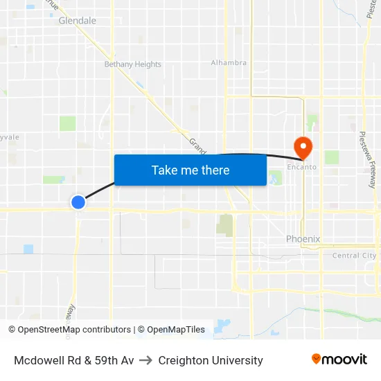 Mcdowell Rd & 59th Av to Creighton University map
