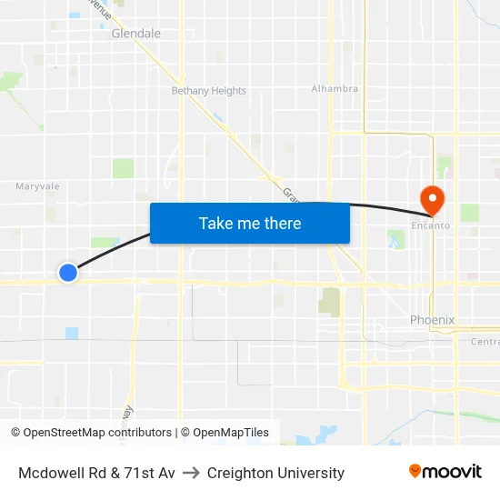 Mcdowell Rd & 71st Av to Creighton University map