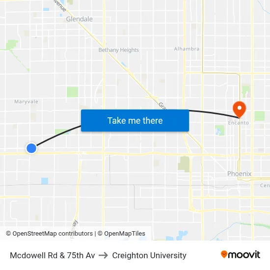 Mcdowell Rd & 75th Av to Creighton University map