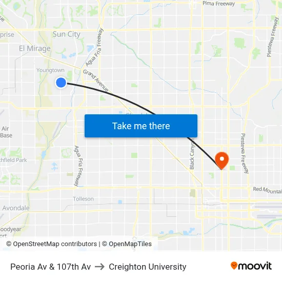 Peoria Av & 107th Av to Creighton University map