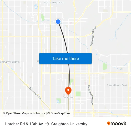 Hatcher Rd & 13th Av to Creighton University map