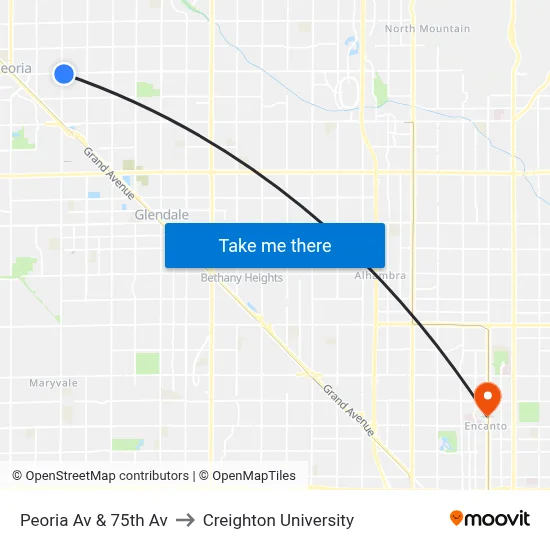 Peoria Av & 75th Av to Creighton University map