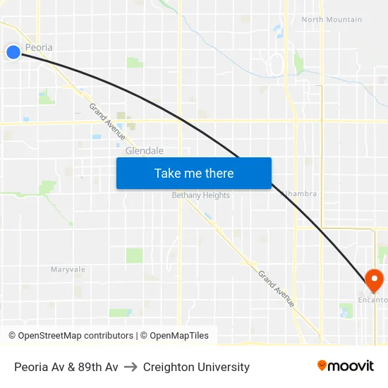 Peoria Av & 89th Av to Creighton University map