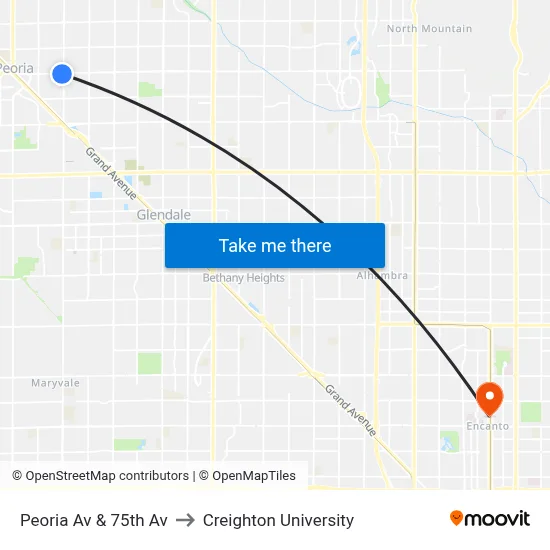 Peoria Av & 75th Av to Creighton University map