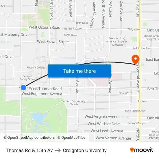 Thomas Rd & 15th Av to Creighton University map
