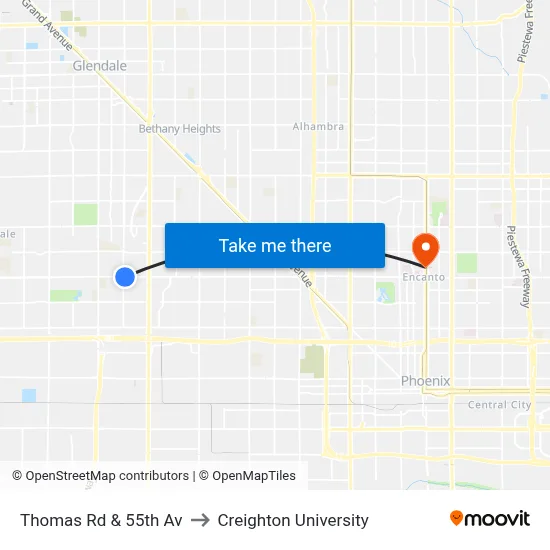 Thomas Rd & 55th Av to Creighton University map