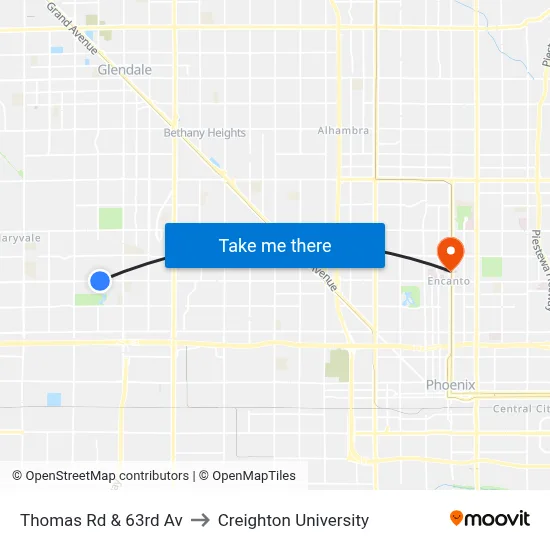 Thomas Rd & 63rd Av to Creighton University map