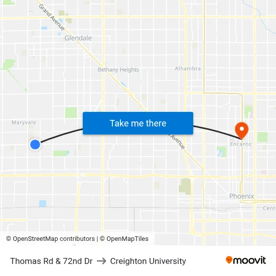 Thomas Rd & 72nd Dr to Creighton University map