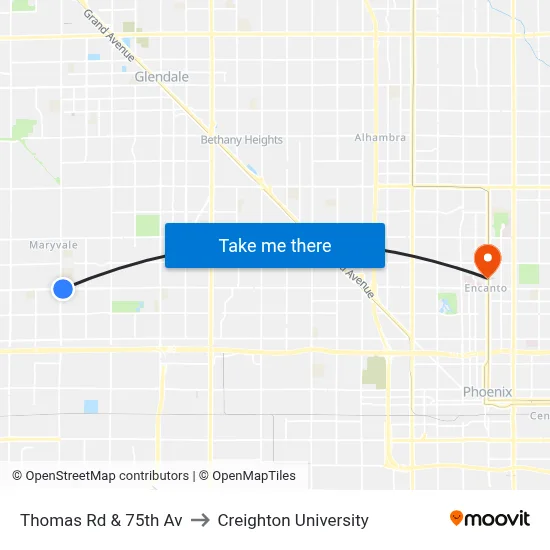 Thomas Rd & 75th Av to Creighton University map