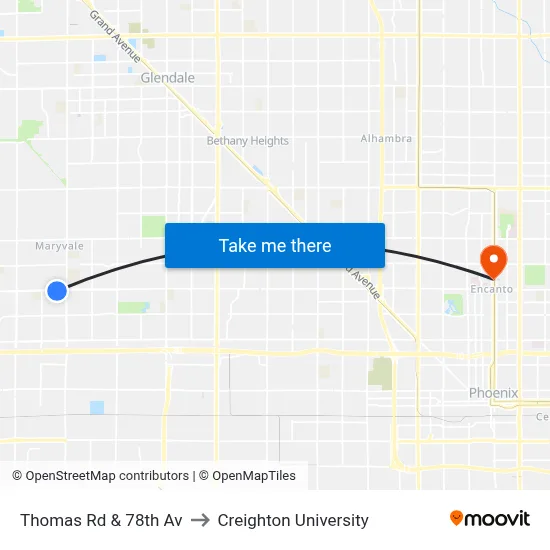 Thomas Rd & 78th Av to Creighton University map