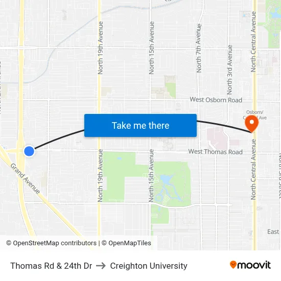 Thomas Rd & 24th Dr to Creighton University map
