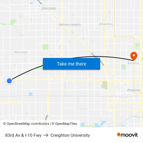 83rd Av & I-10 Fwy to Creighton University map