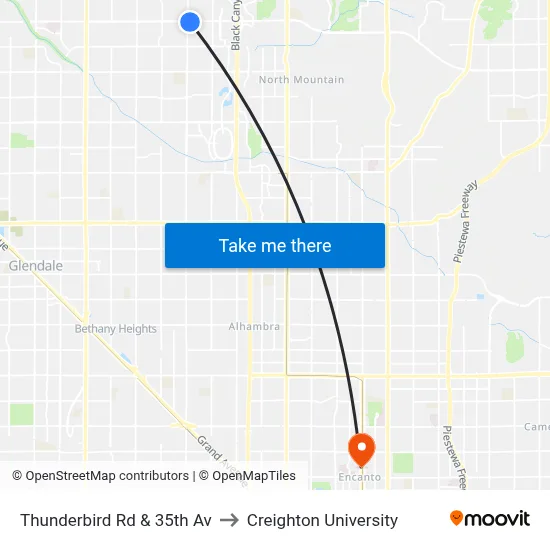 Thunderbird Rd & 35th Av to Creighton University map