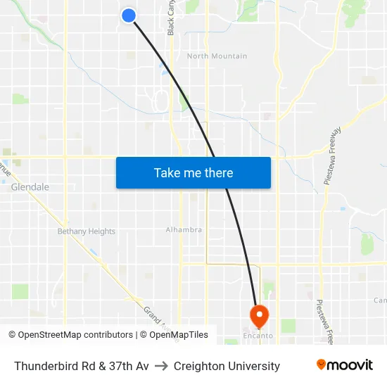 Thunderbird Rd & 37th Av to Creighton University map