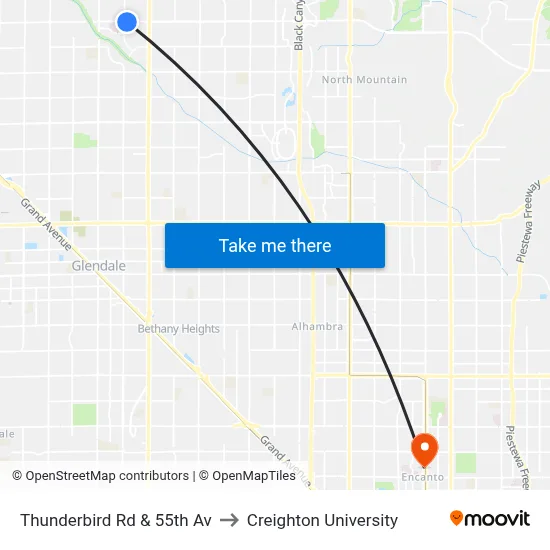 Thunderbird Rd & 55th Av to Creighton University map