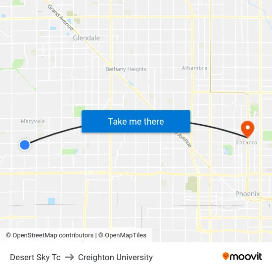 Desert Sky Tc to Creighton University map