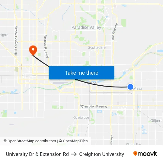 University Dr & Extension Rd to Creighton University map
