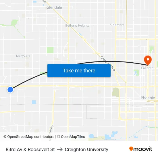 83rd Av & Roosevelt St to Creighton University map