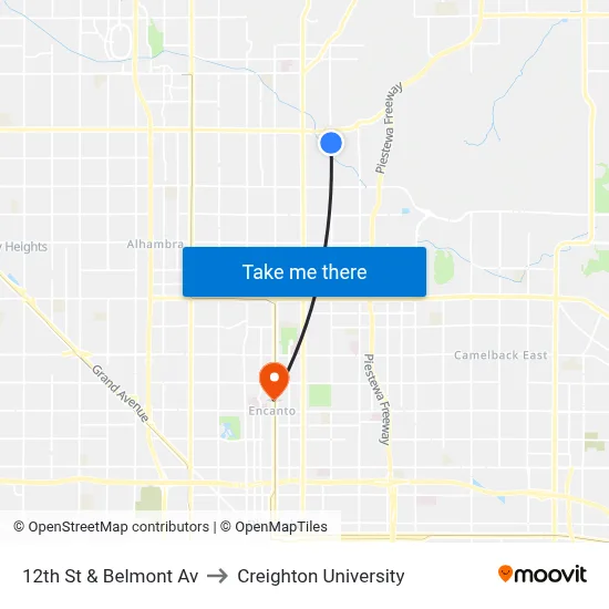 12th St & Belmont Av to Creighton University map