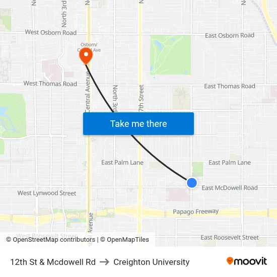 12th St & Mcdowell Rd to Creighton University map