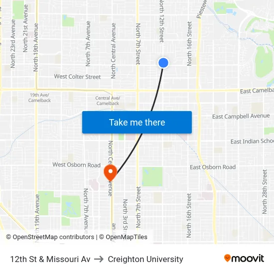 12th St & Missouri Av to Creighton University map