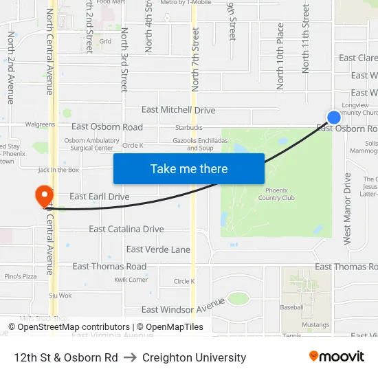 12th St & Osborn Rd to Creighton University map