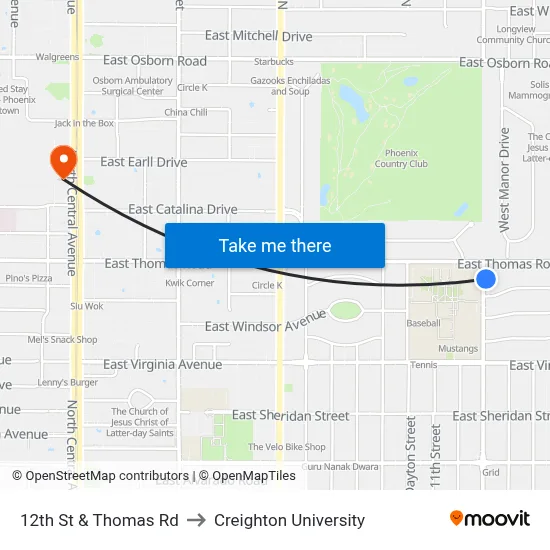 12th St & Thomas Rd to Creighton University map