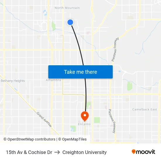 15th Av & Cochise Dr to Creighton University map