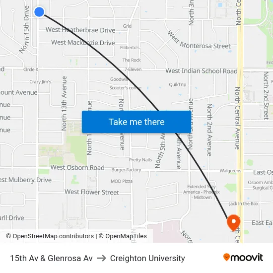 15th Av & Glenrosa Av to Creighton University map