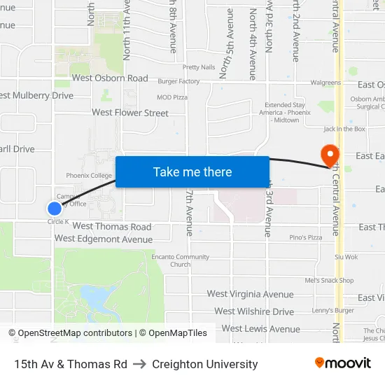 15th Av & Thomas Rd to Creighton University map