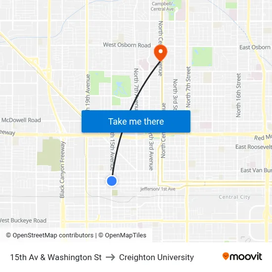 15th Av & Washington St to Creighton University map