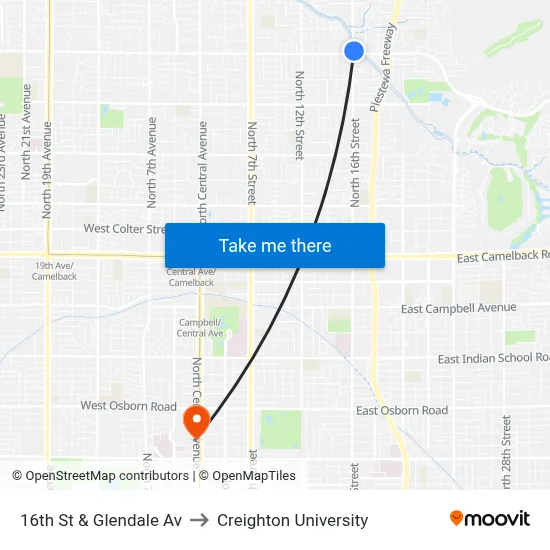16th St & Glendale Av to Creighton University map