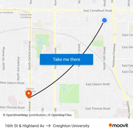 16th St & Highland Av to Creighton University map