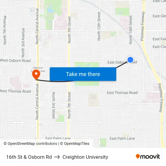 16th St & Osborn Rd to Creighton University map