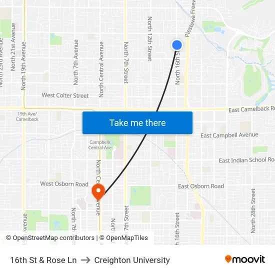 16th St & Rose Ln to Creighton University map