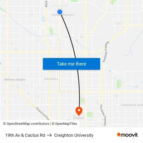 19th Av & Cactus Rd to Creighton University map