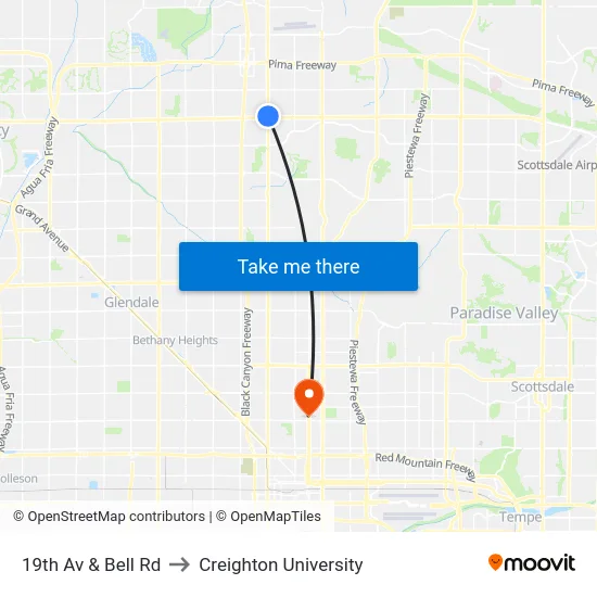 19th Av & Bell Rd to Creighton University map