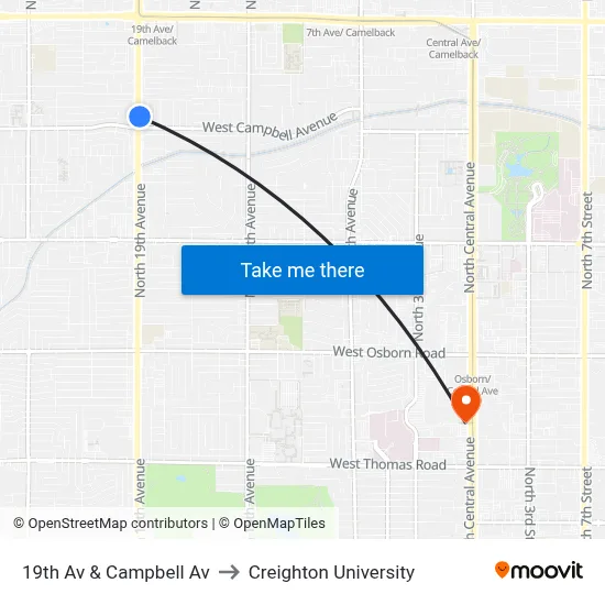 19th Av & Campbell Av to Creighton University map
