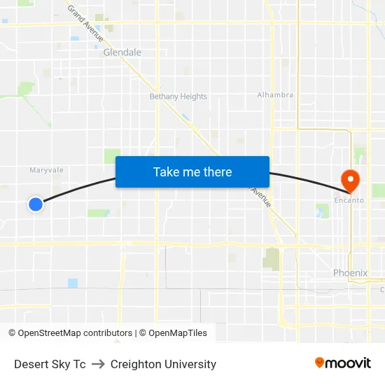 Desert Sky Tc to Creighton University map