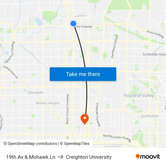 19th Av & Mohawk Ln to Creighton University map