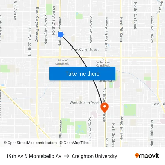 19th Av & Montebello Av to Creighton University map