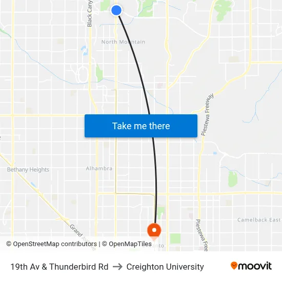 19th Av & Thunderbird Rd to Creighton University map
