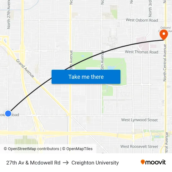 27th Av & Mcdowell Rd to Creighton University map