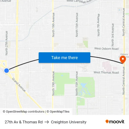 27th Av & Thomas Rd to Creighton University map