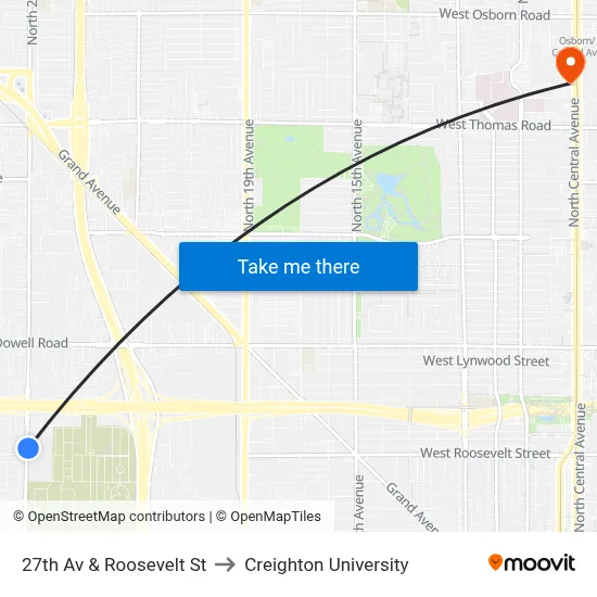 27th Av & Roosevelt St to Creighton University map