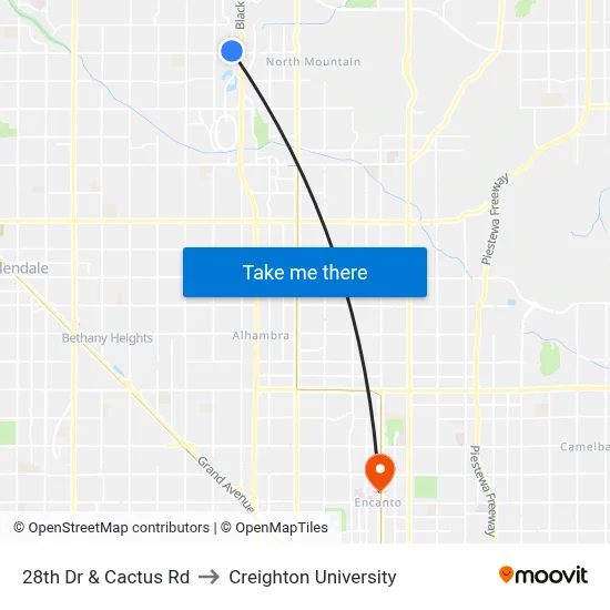 28th Dr & Cactus Rd to Creighton University map