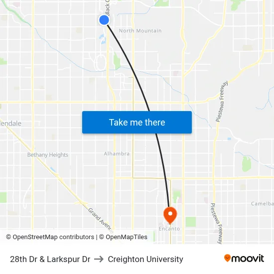 28th Dr & Larkspur Dr to Creighton University map